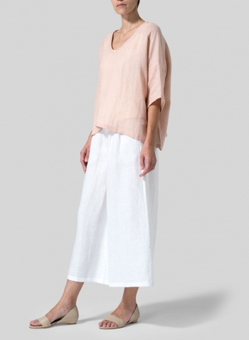 Maderia Pink Woven Linen Deep V-neck Top