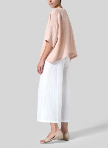 Maderia Pink Woven Linen Deep V-neck Top