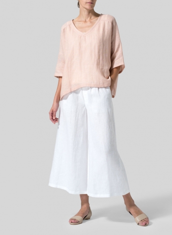 Maderia Pink Woven Linen Deep V-neck Top