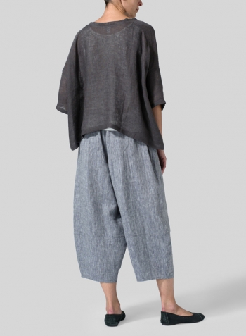 Charcoal Gray Woven Linen Deep V-neck Top