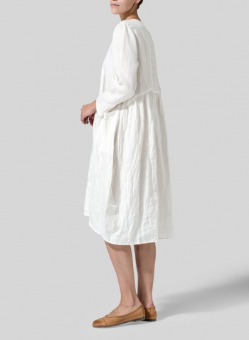 Off White Linen High-Low Babydoll Dress