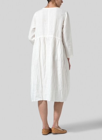 Off White Linen High-Low Babydoll Dress