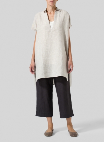 Oat Linen Short Sleeve Deep V-Neck Tunic