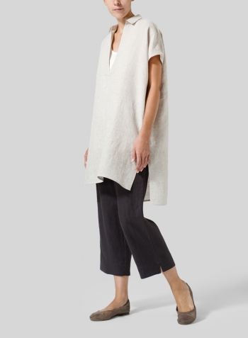 Oat Linen Short Sleeve Deep V-Neck Tunic