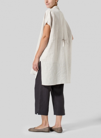 Oat Linen Short Sleeve Deep V-Neck Tunic
