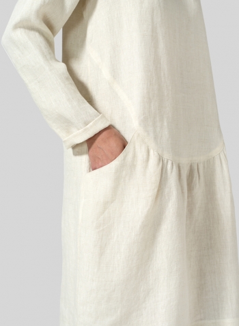 Light Oat Linen Pleated-Waist Dress