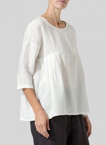 Off White Linen Dropped Shoulder Pleated Box Top