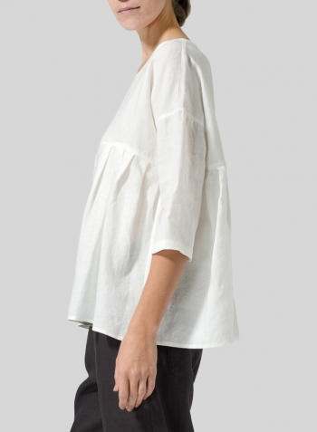 Off White Linen Dropped Shoulder Pleated Box Top