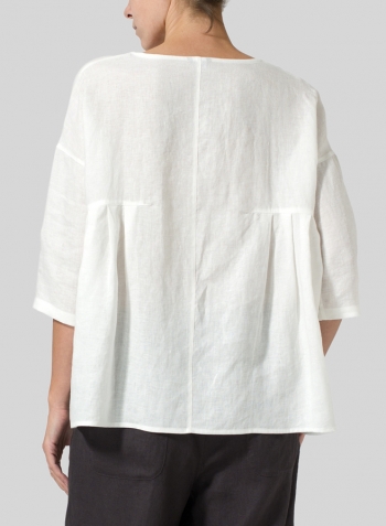 Off White Linen Dropped Shoulder Pleated Box Top