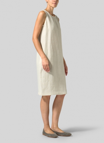 Light Oat Linen Sleeveless Mid-Length Dress