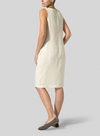 Light Oat Linen Sleeveless Mid-Length Dress