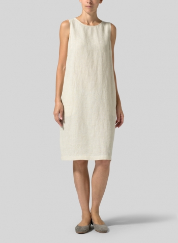 Light Oat Linen Sleeveless Mid-Length Dress