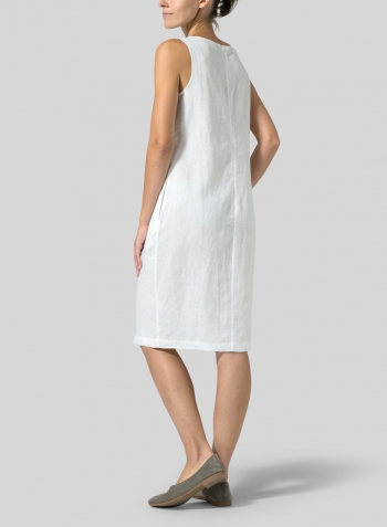 White Linen Sleeveless Mid-Length Dress