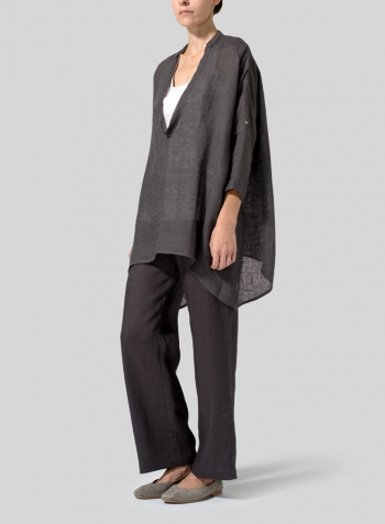 Charcoal Gray Linen Delicate Deep V-neck Overtop