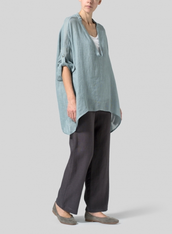 Green Gray Linen Delicate Deep V-neck Overtop