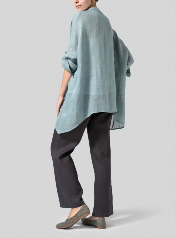 Green Gray Linen Delicate Deep V-neck Overtop