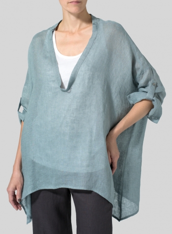 Green Gray Linen Delicate Deep V-neck Overtop