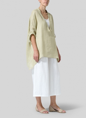 Pale Goldenrod Linen Delicate Deep V-neck Overtop