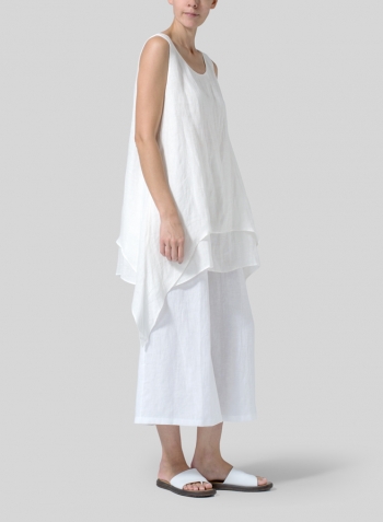 Soft White Linen Sleeveless Layered Lightweight Top