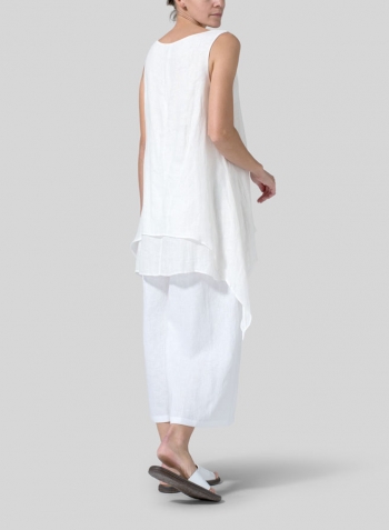 Soft White Linen Sleeveless Layered Lightweight Top