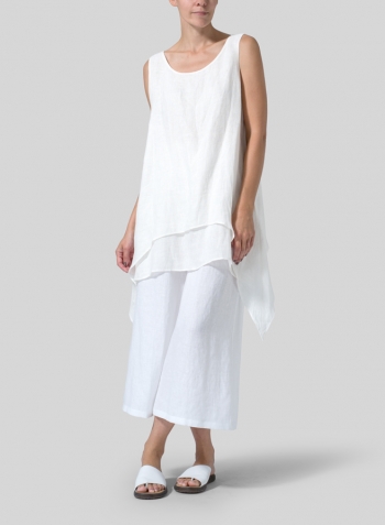 Soft White Linen Sleeveless Layered Lightweight Top