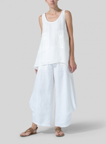 Soft White Linen Double Pocketed Tank Set