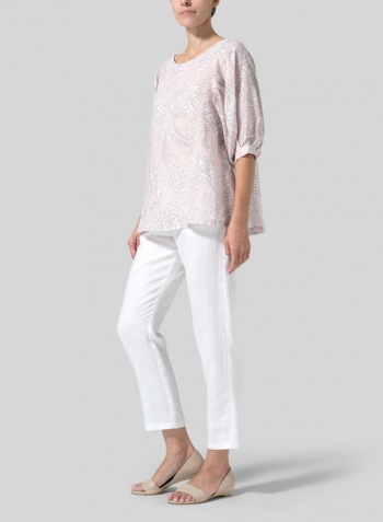 Pink Paisley Waves Linen Pleated Sleeve Top