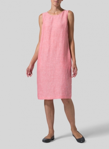 Sakura Pink Linen Sleeveless Mid-Length Dress