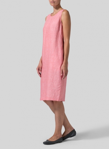 Sakura Pink Linen Sleeveless Mid-Length Dress