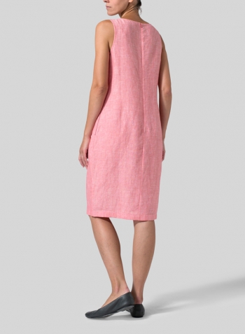 Sakura Pink Linen Sleeveless Mid-Length Dress