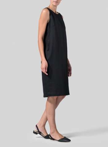Black Linen Sleeveless Mid-Length Dress