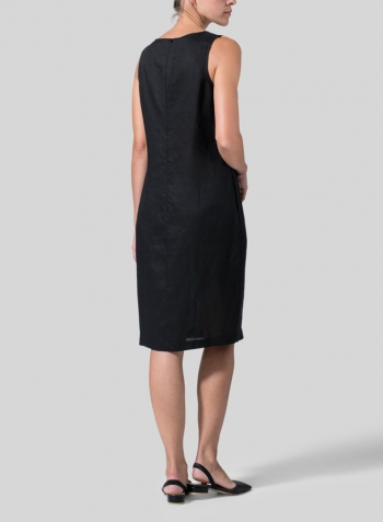 Black Linen Sleeveless Mid-Length Dress