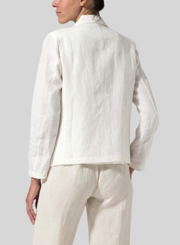 Off White Linen Double-Breasted Cropped Blazer