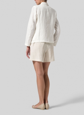 Off White Linen Double-Breasted Cropped Blazer Set