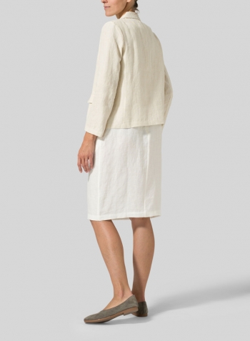 Sand Linen Double-Breasted Cropped Blazer Set