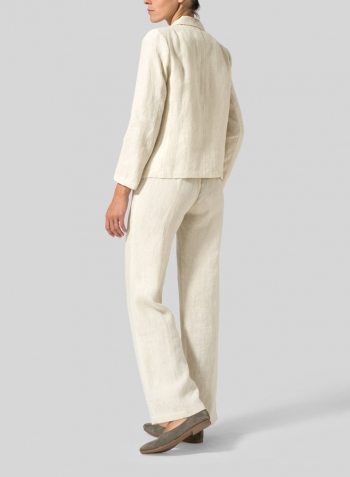 Sand Linen Double-Breasted Cropped Blazer