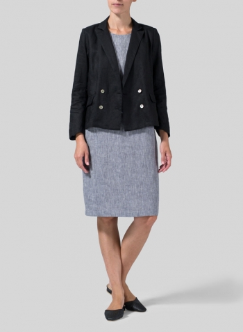 Black Linen Double-Breasted Cropped Blazer Set