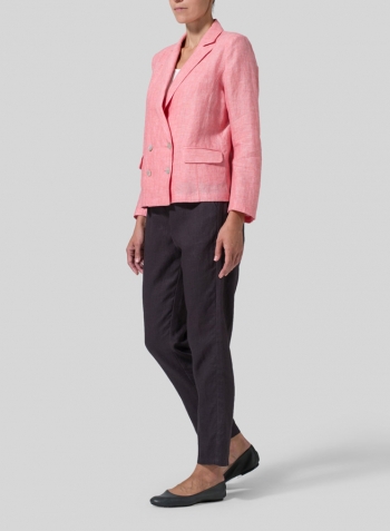 Sakura Pink Linen Double-Breasted Cropped Blazer