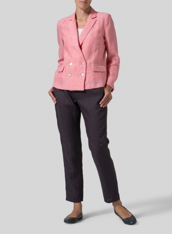 Sakura Pink Linen Double-Breasted Cropped Blazer