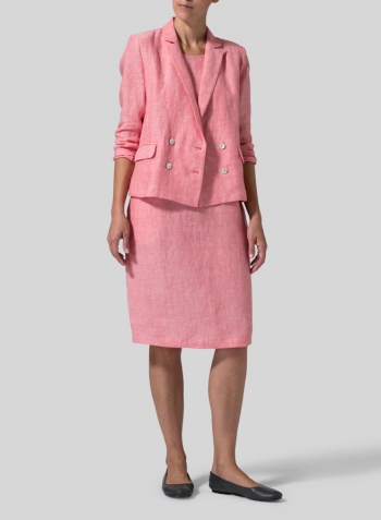 Sakura Pink Linen Double-Breasted Cropped Blazer Set