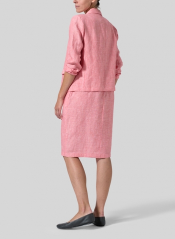 Sakura Pink Linen Double-Breasted Cropped Blazer Set