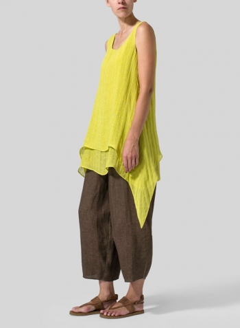 Yellow Gray Linen Sleeveless Layered Lightweight Top