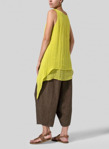 Yellow Gray Linen Sleeveless Layered Lightweight Top