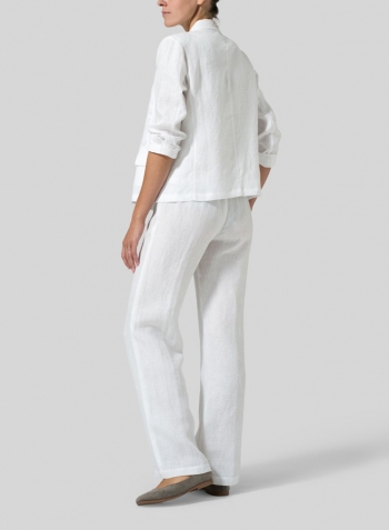 White Linen Double-Breasted Cropped Blazer Set