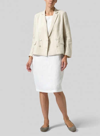 Oat Linen Double-Breasted Cropped Blazer