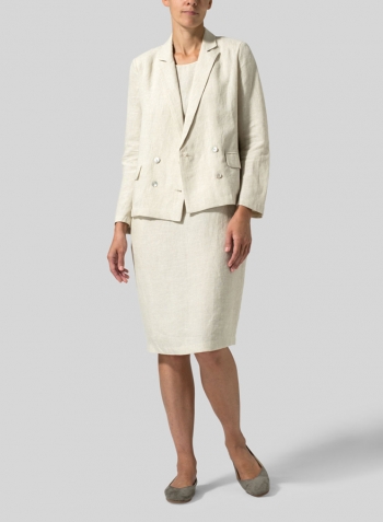 Oat Linen Double-Breasted Cropped Blazer