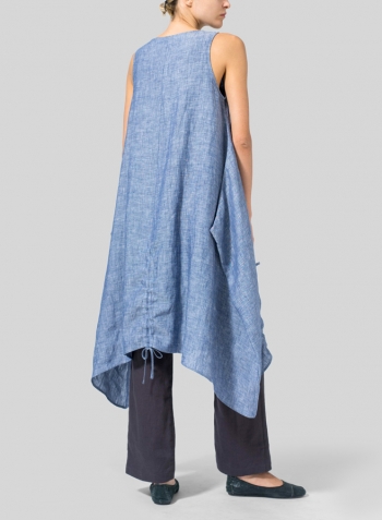Two Tone Denim Linen Layering Sleeveless Dress Set