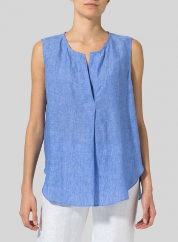 Sky Blue Linen Surplice V-Neck Blouse