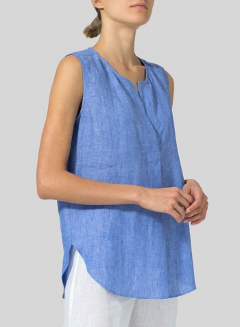 Sky Blue Linen Surplice V-Neck Blouse