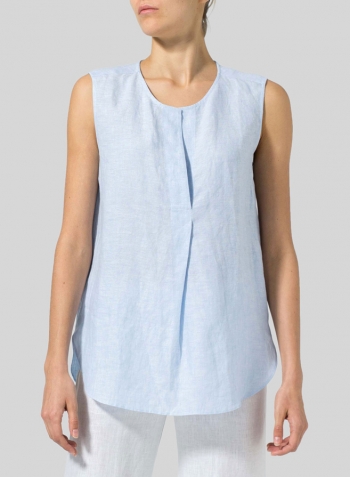 Powder Blue Linen Surplice V-Neck Blouse